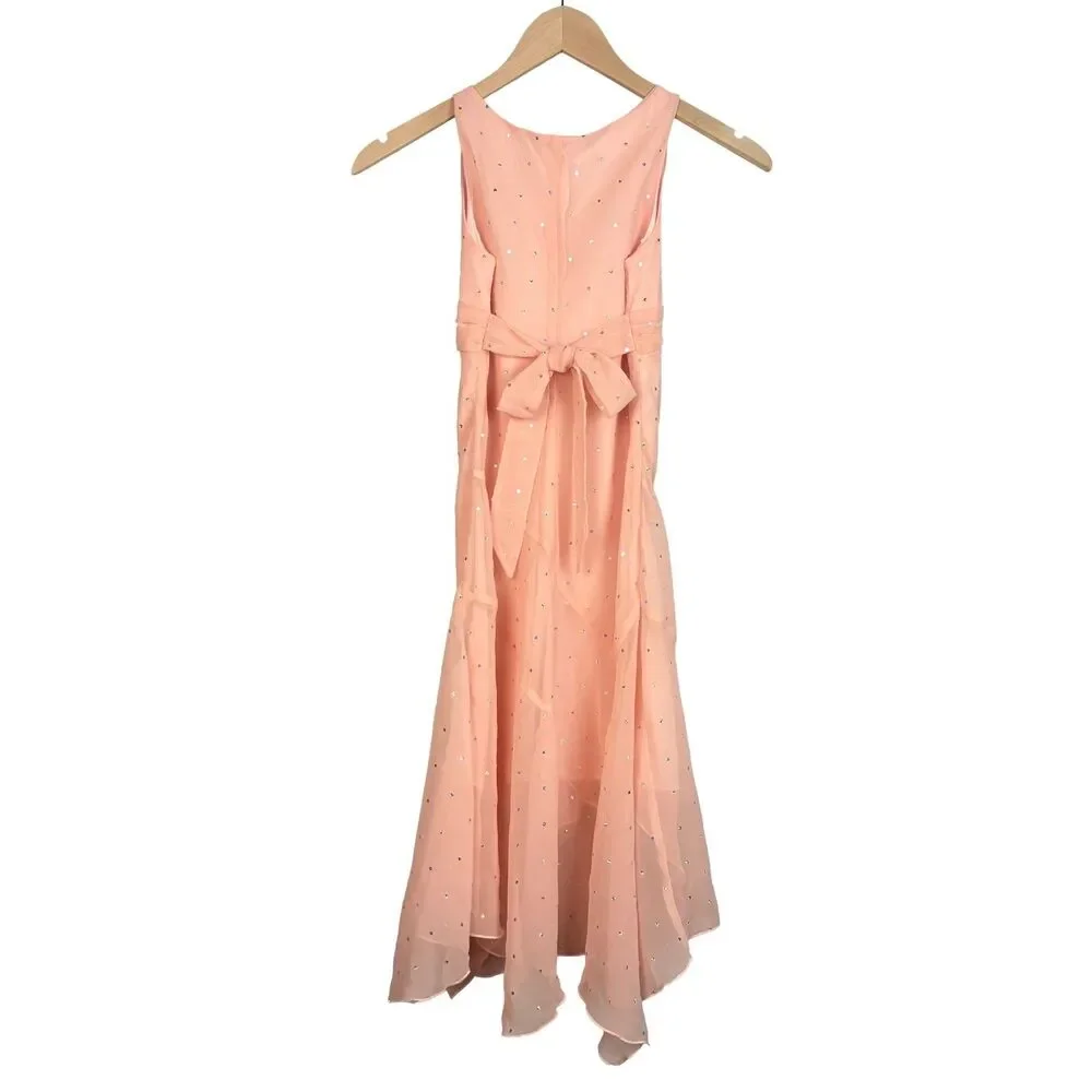 Vtg Y2K Justice Dress Girl 8 Peach Chiffon Asymmetric Hem Whimsical Fairy Easter
